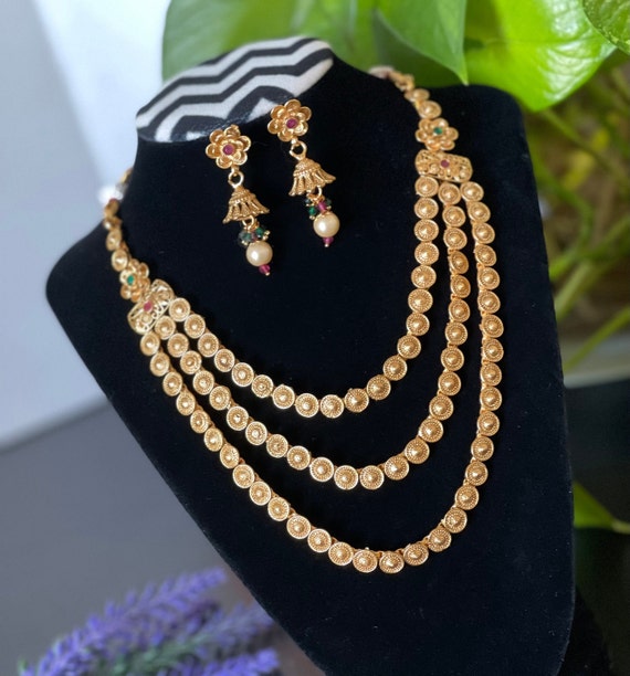 Layered gold necklace indian designs sale
