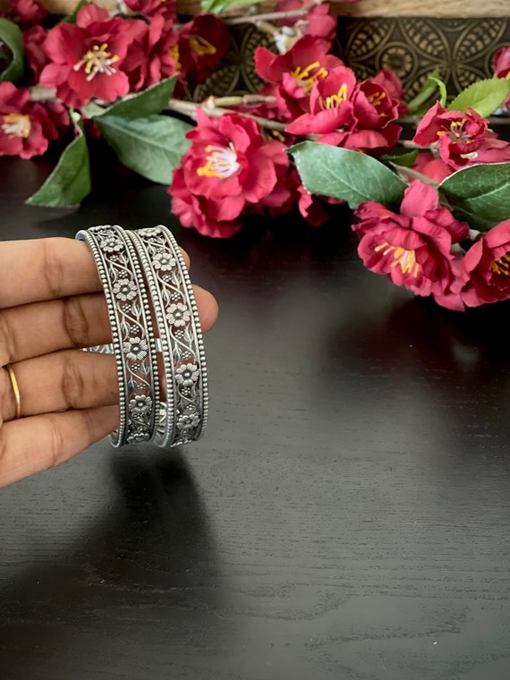 A Pair of Oxidized Bangles in Size 2.4 2.6 Oxidized Silver