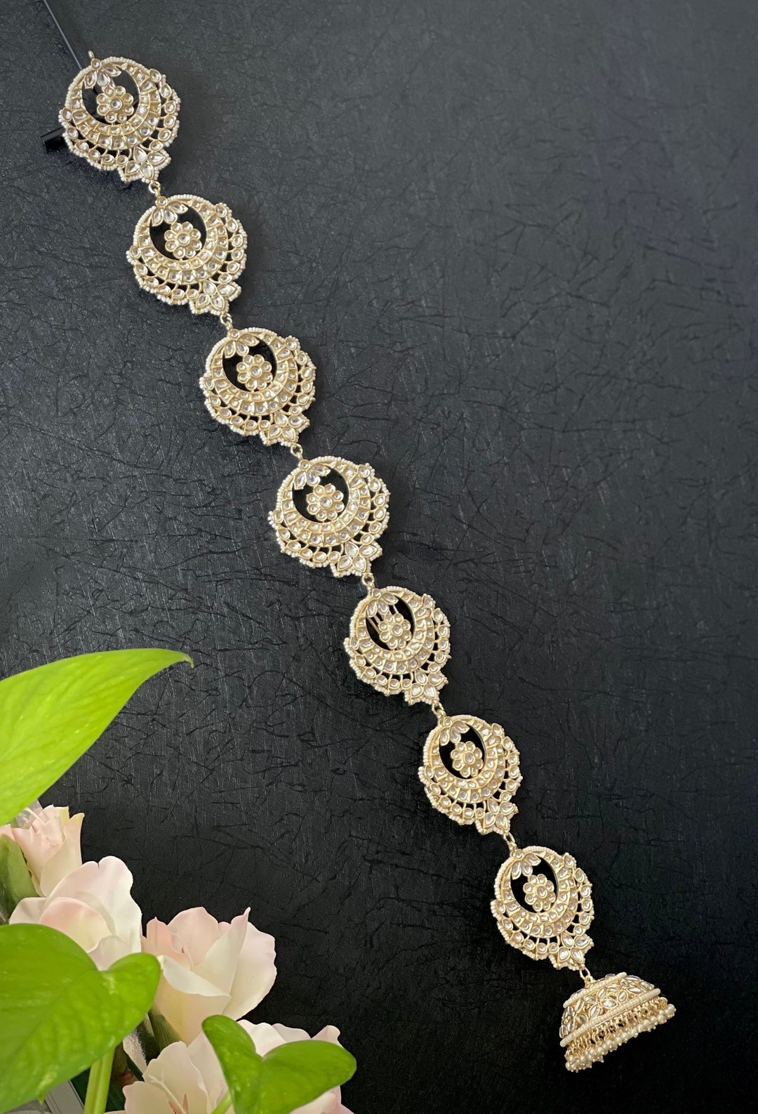 Kundan Long Hair Brooch / Indian Hair Pin Hair Decoration / Veni Pin