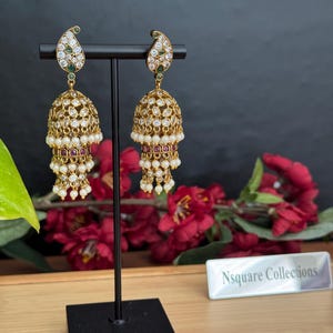 Viktorianische AD geschichtete Jhumkas / Mehendi beendete CZ Rubin jhumki Ohrringe / Brautohrringe / Bügel-Ohrringe Jhumka / Kronleuchter Ohrringe