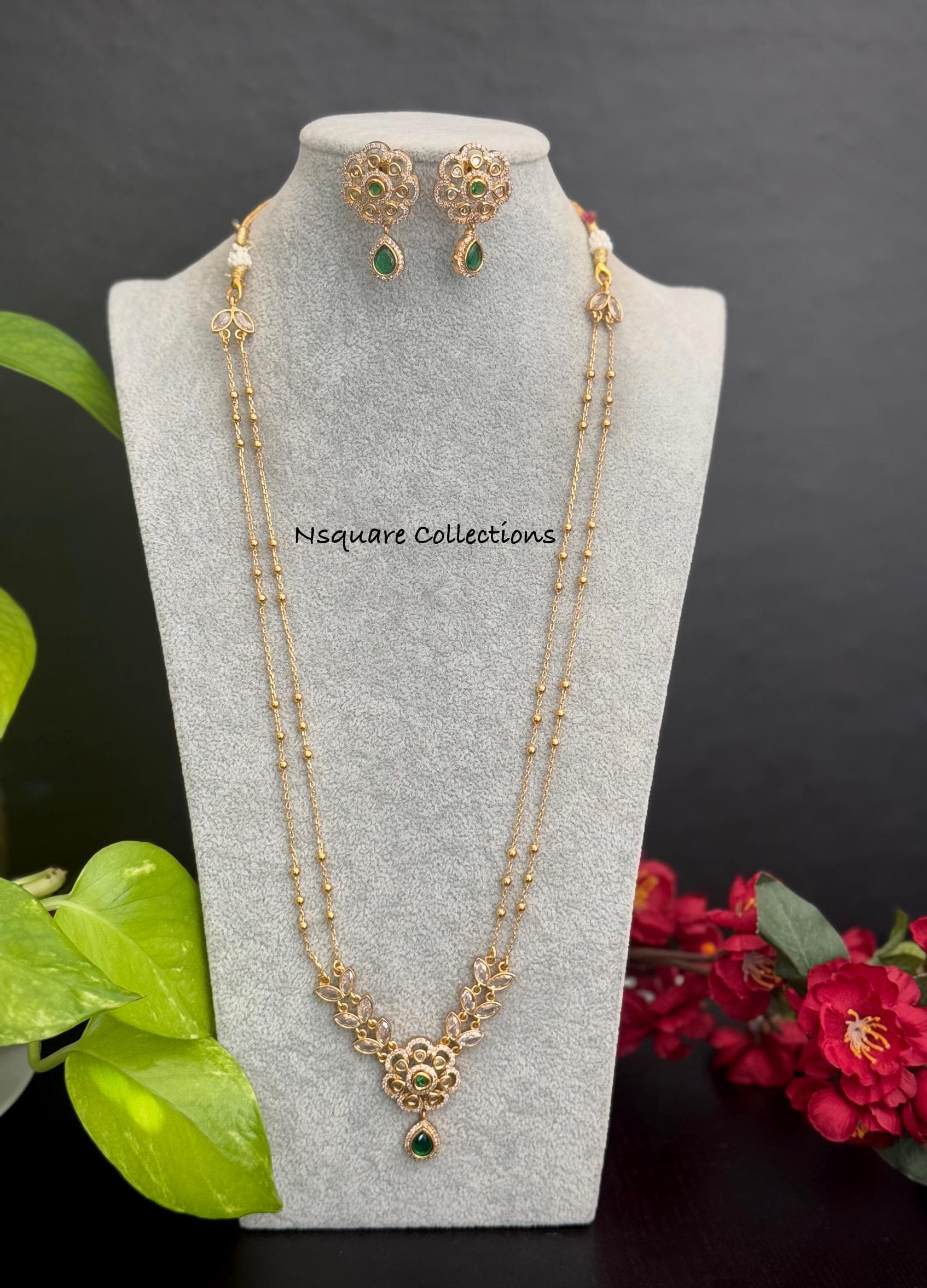 Antique Pendant necklace set  / CZ necklace set  / Diamond Pendant necklace / Purple pendant Necklace set