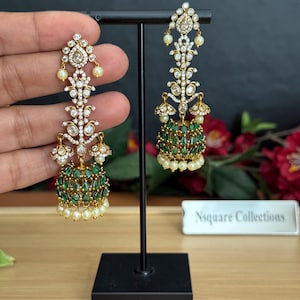 Viktorianische AD Jhumkas / Diamant Jhumki Ohrringe / Braut Ohrringe / Tempel Ohrringe Jhumka / CZ Ohrringe