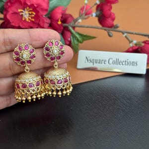 Matte Gold Jhumka Earrings: Antique Bridal Dance Jewelry