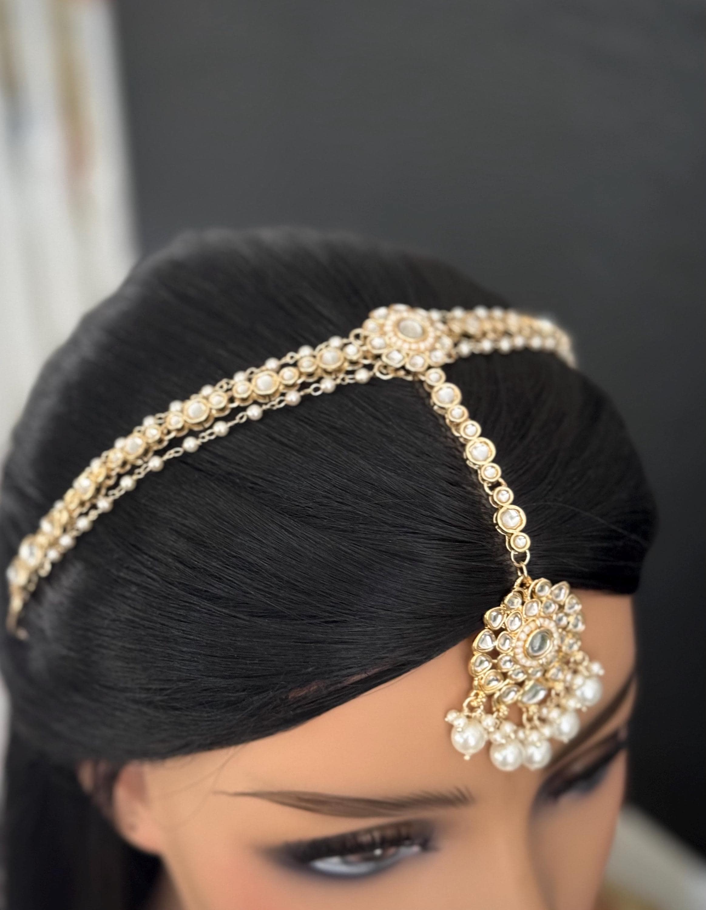 Gold and Pearl Eye Motif headband Handcrafted Pearl Crystal Flowers Headband - Style #HB-001  main image 4