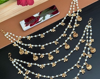 Un par de cadenas de perlas antiguas para pendientes: accesorio tradicional indio para pendientes jhumka.