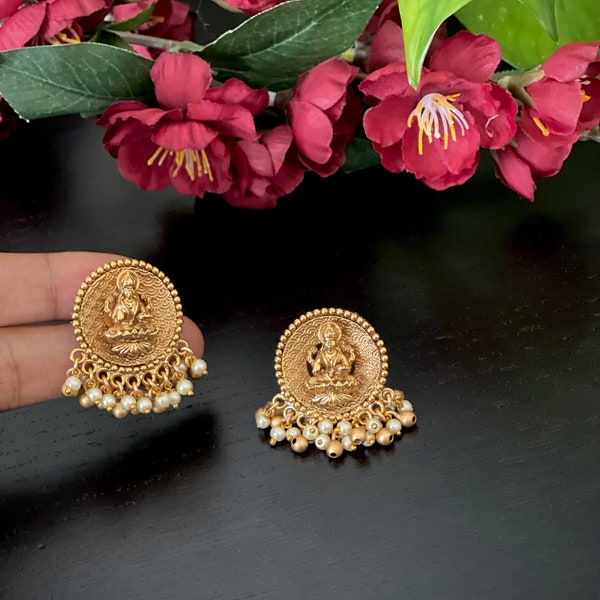 Antique gold finished Goddess Lakshmi stud earrings / Temple earrings/ Lakshmi earrings  / party wear earrings / Bollywood earrings