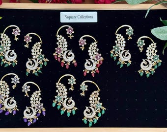 Diamond Earcuffs /  Antique gold finish Peacock Statement Ear Cuff earrings