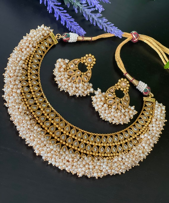 Designer Clustered Pearl Polki Necklace 