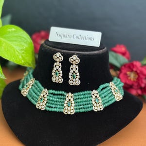 Victorian Bridal Choker Necklace Set: AD Stone Temple Jewelry