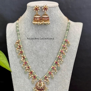 Antique Kemp Beaded Pendant Necklace Set: Bollywood Bridal Jewelry