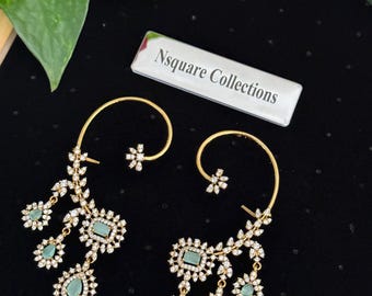 Pendientes tipo ear cuff con diamantes / Pendientes ear cuff llamativos con acabado victoriano