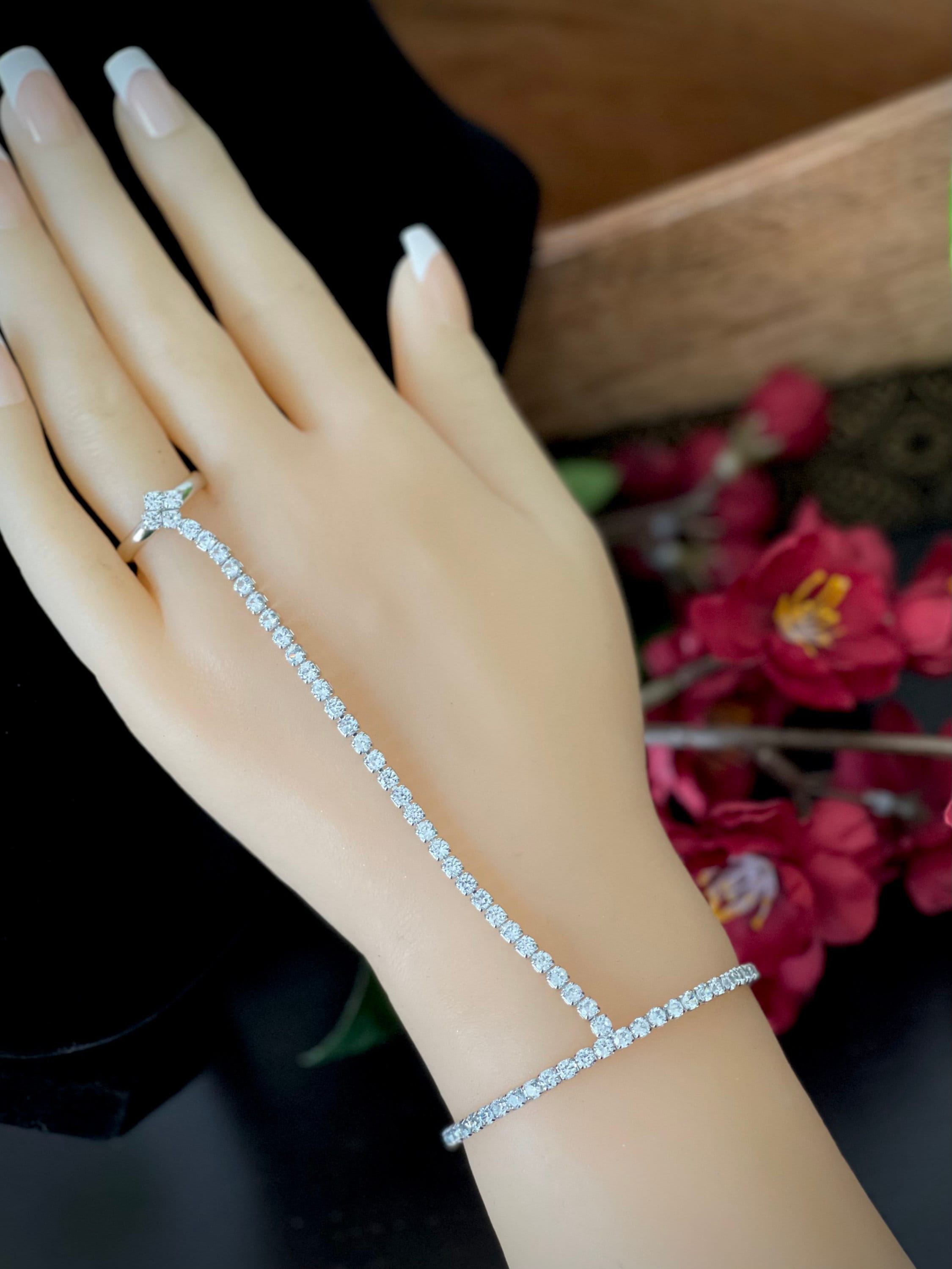 Boho Crystal Pearls Finger Ring Connecting Bracelets for Women Trendy Gold  Color Link Chain Bracelet Hand
