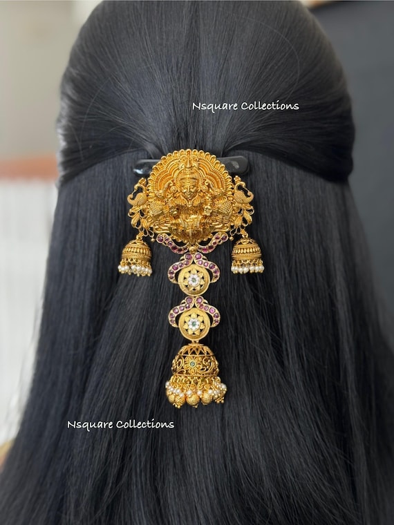 アンティーク雑貨 Indian Clip Antique Gold Plated Lakshmi Hair Pin: Indian Bridal Jhumka Hair