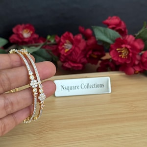 Gold Plated AD/CZ Indian Bangles - Two Tone Finish