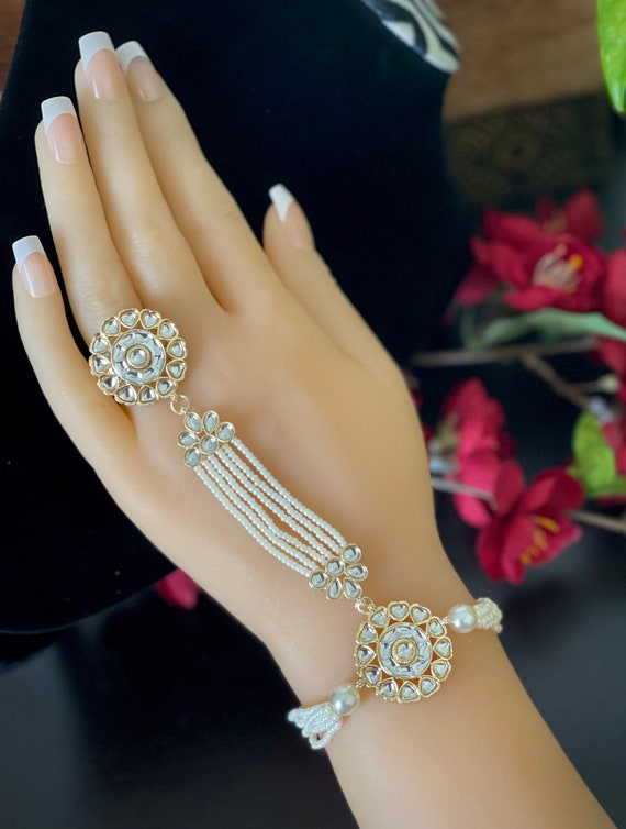 New Indian Traditional Bollywood Silver Hand Bracelet With Ring Beautiful  Set | eBay