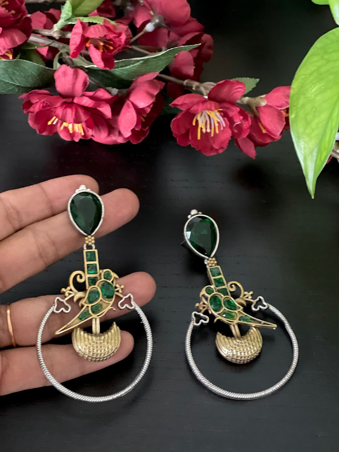 Oxidized Two Tone Parrot Earrings/ Long Oxidized Jhumkas / - Etsy