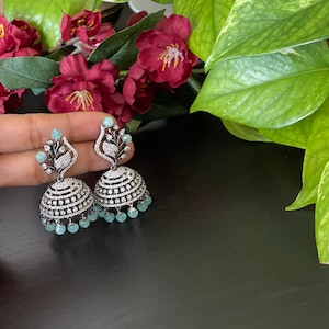 Black Finished Jhumka Earrings: AD Diamond Temple Jewelry