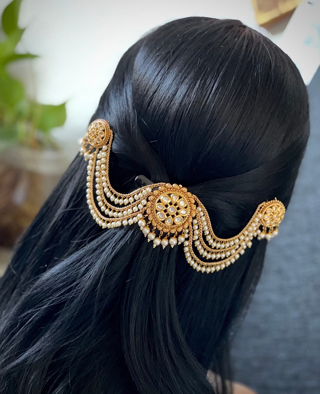 Kundan Hair Pin / Antique Gold Juda Pin / Veni Pin / Juda Pin / Classical Dance Jewelry / Indian