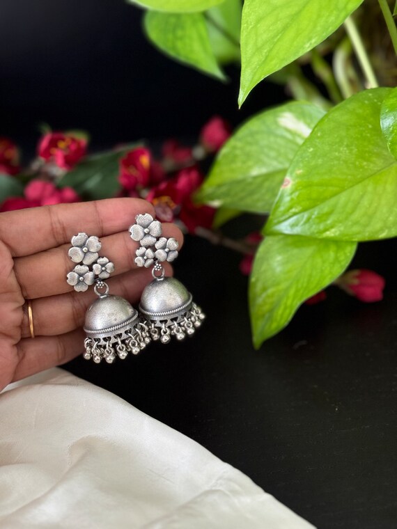 Oxidized Jhumka Earrings Simple Ghungroo Jhumkas Handmade Women Hanging Jhumka Earrings Silver Earrings Etsy Israel