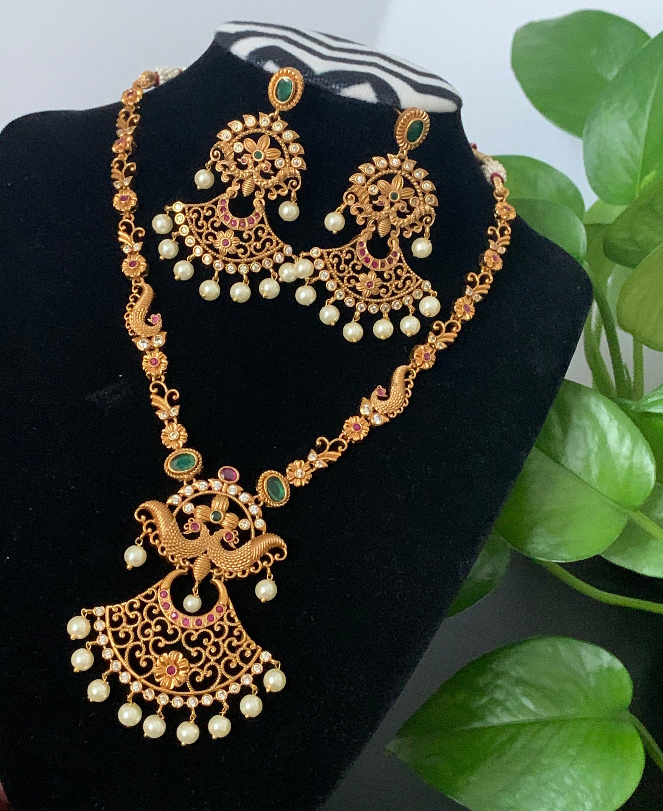 Simple oro antiguo terminado CZ peacock collar conjunto con | Etsy