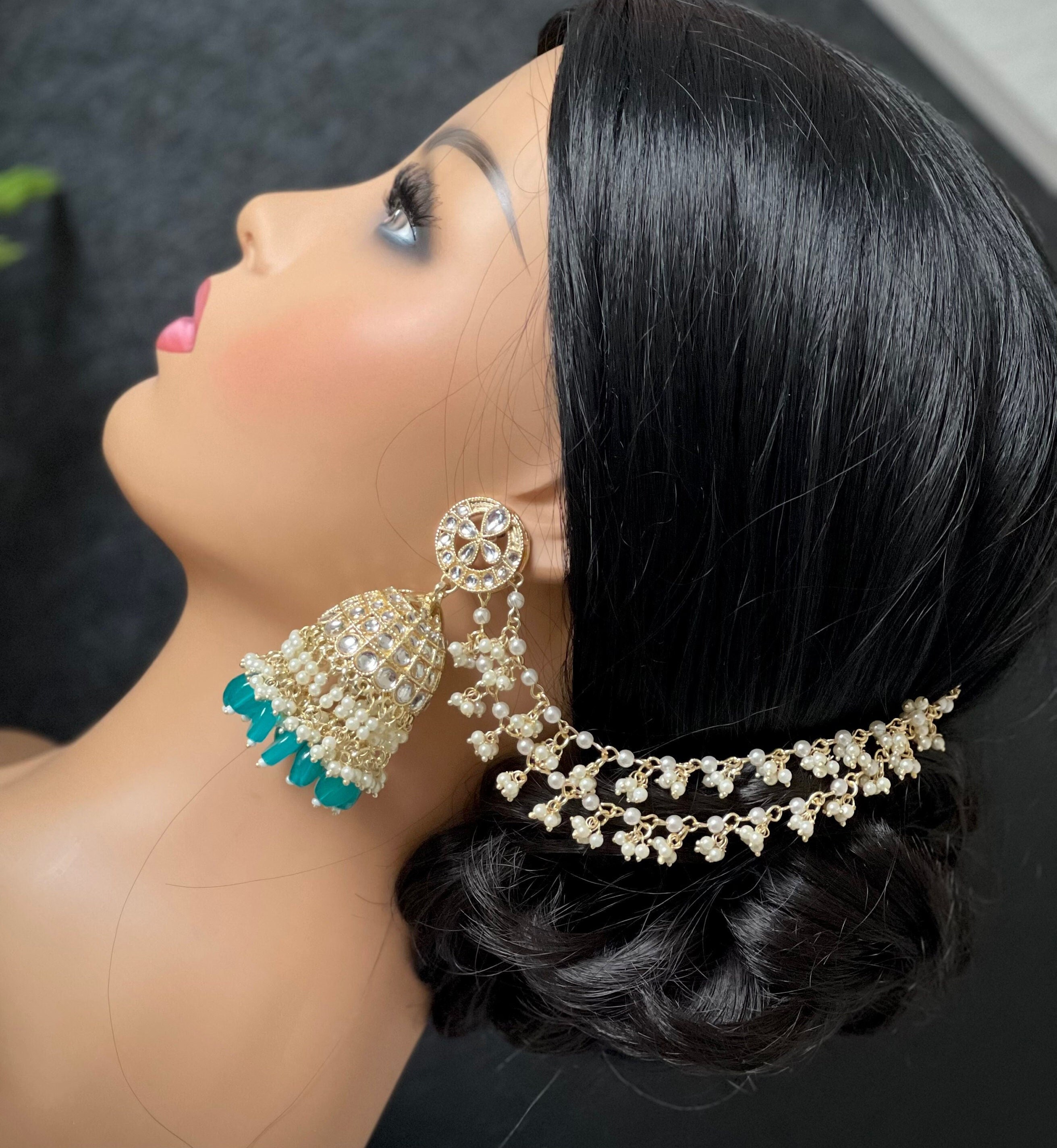 Jhumkas / Trendy Kundan and Pearl Jhumkas With Connected Ear - Etsy Canada Jhumkas / Trendy Kundan and Pearl Jhumkas With Connected Ear - Etsy Canada