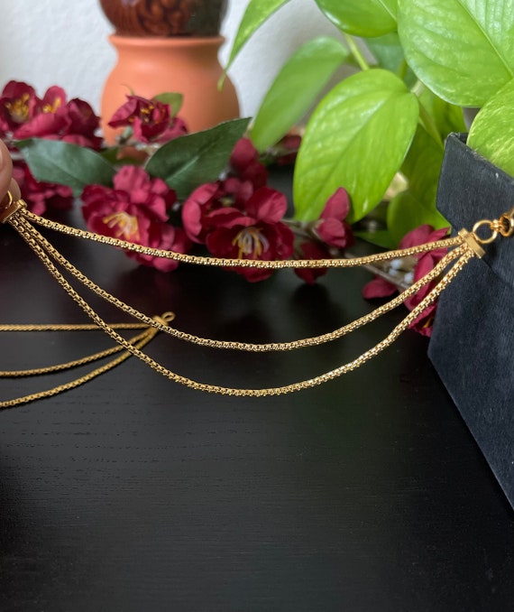 Gold Finished Three Layered Ear Chain traditional Earrings