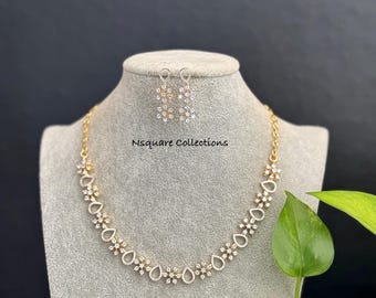 Dainty CZ Two-Tone Diamond Necklace & Earrings Set