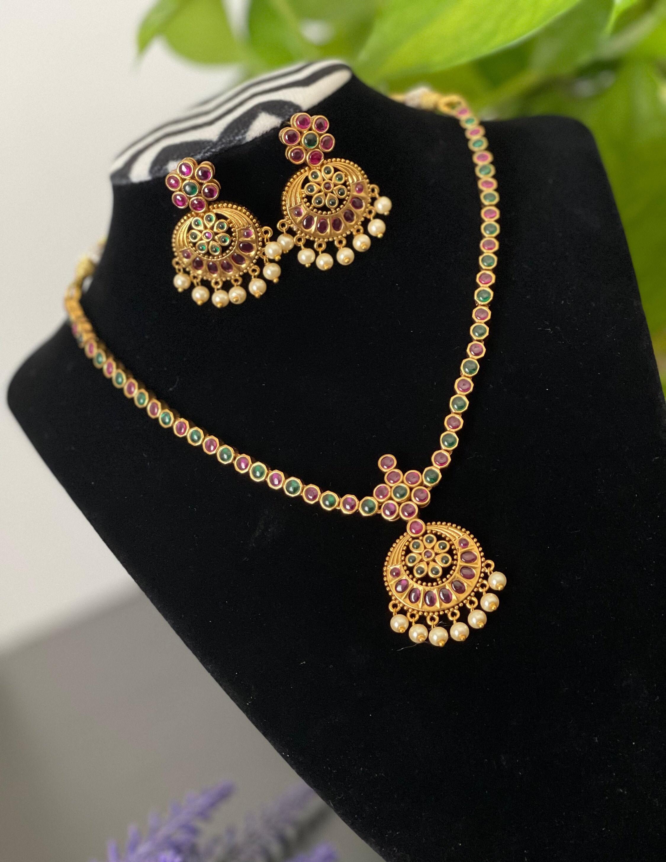 Designer Antique Gold Finished Attigai Necklace Set Kemp Neck Set With Matching Earrings Bridal Jewelry Attigai Necklace Set Etsy