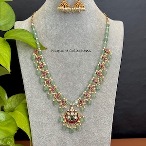 Kemp Stone Pendant Necklace Set: Antique Gold Bridal Jewelry