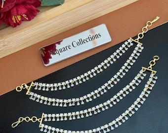 Gold Two-Tone CZ Diamond Ear Chains: Jhumka Earring Accessories