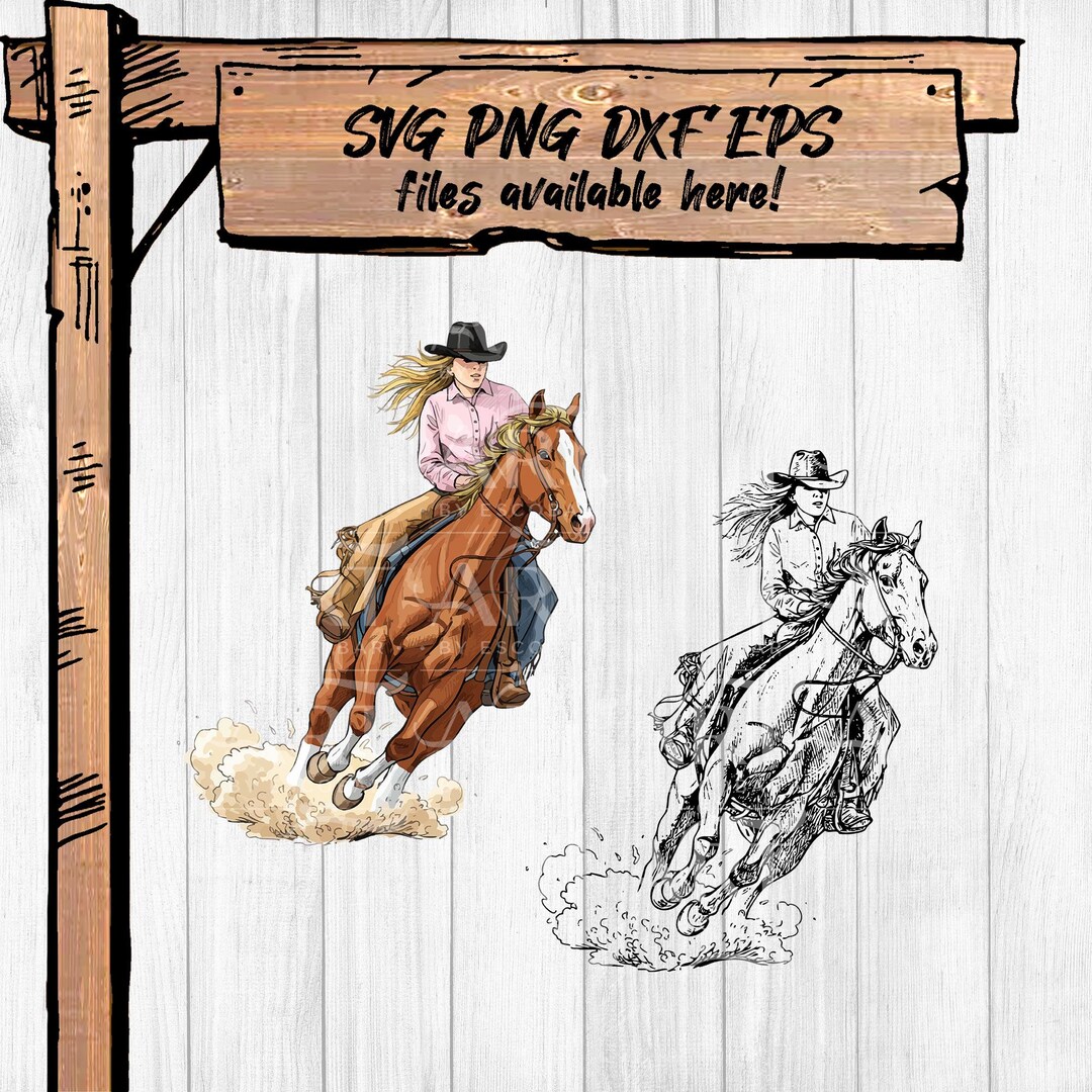 Cowgirl Saddle Bronc Riding SVG & PNG: Western Clip Art Bundle (digital ...