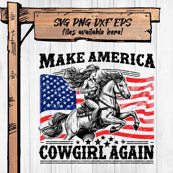 Cowgirl on Horse With American Flag SVG PNG: Make America Cowgirl