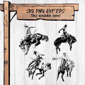 Paquete SVG de vaquero del oeste: Clipart de rodeo, bronco encabritado (descarga digital)