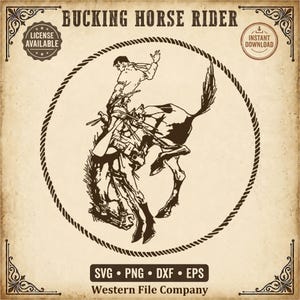 Fine Line Bucking Horse Rider SVG PNG | Rope Loop Western Illustration | plus dxf eps (300 dpi) Sublimation