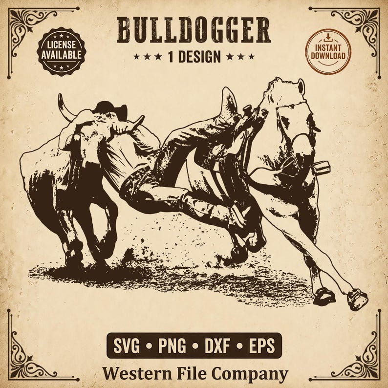 Steer Wrestling SVG Bulldogger Cowboy Clipart Rodeo Bulldogging PNG ...