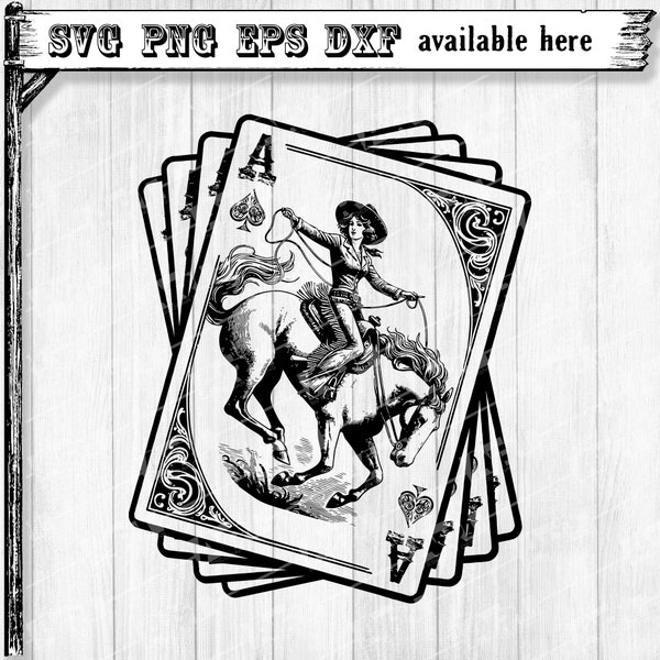 Cowgirl Saddle Bronc Riding on Four Aces Playing Cards SVG PNG, Western SVG, Clip Art for Sublimation, Cricut, Silhouette (dfx/eps)