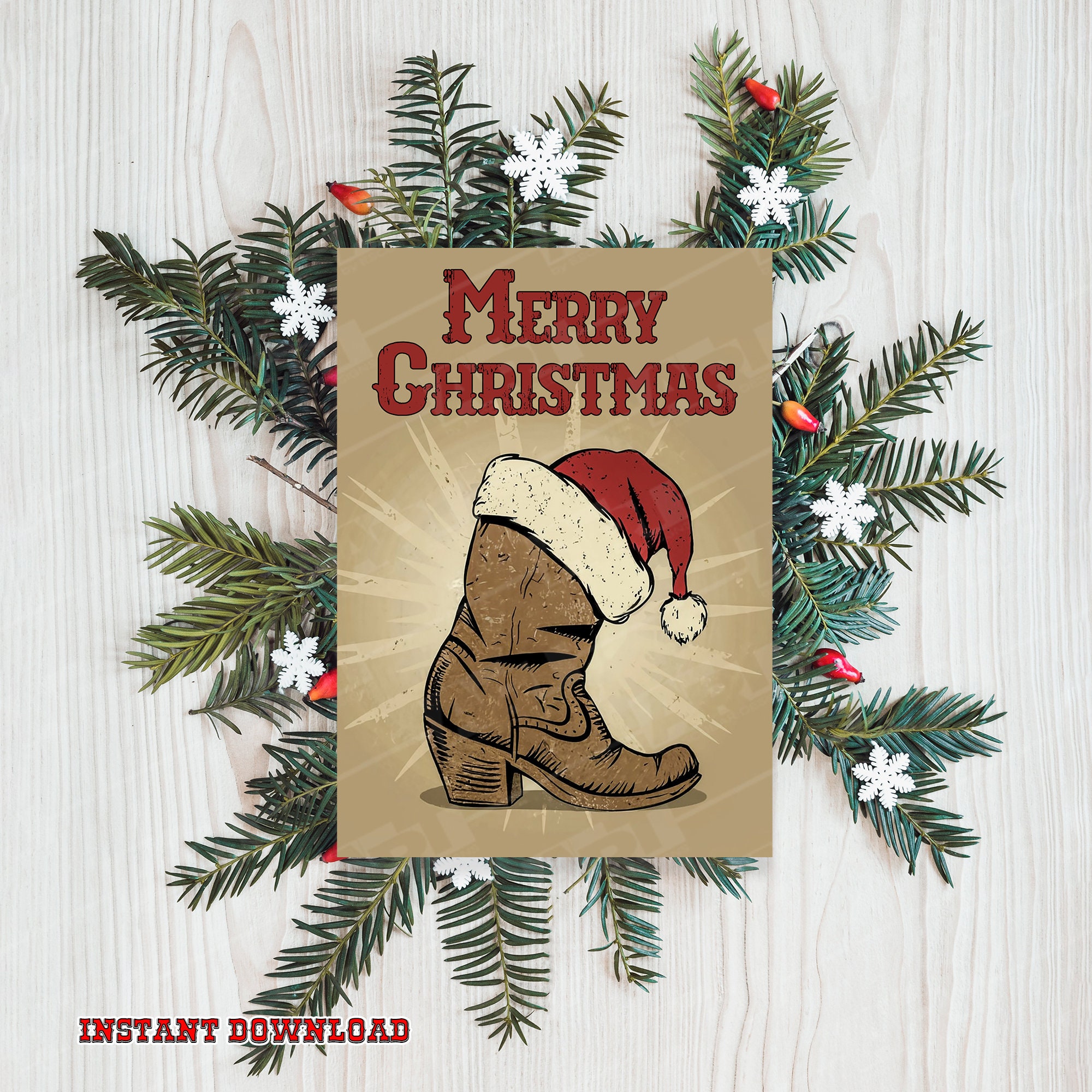 Westernthemed Cowboy Christmas Card With a Cowboy Boot With a Santa