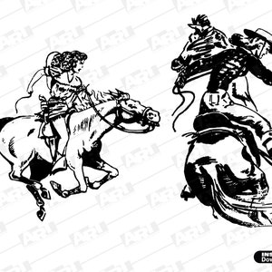 Vintage COWGIRL SVG Bundle | 6 Retro Western Rodeo Designs | Roping Bronc Rider Horse | png dxf eps | Cricut Silhouette Digital Download image 5