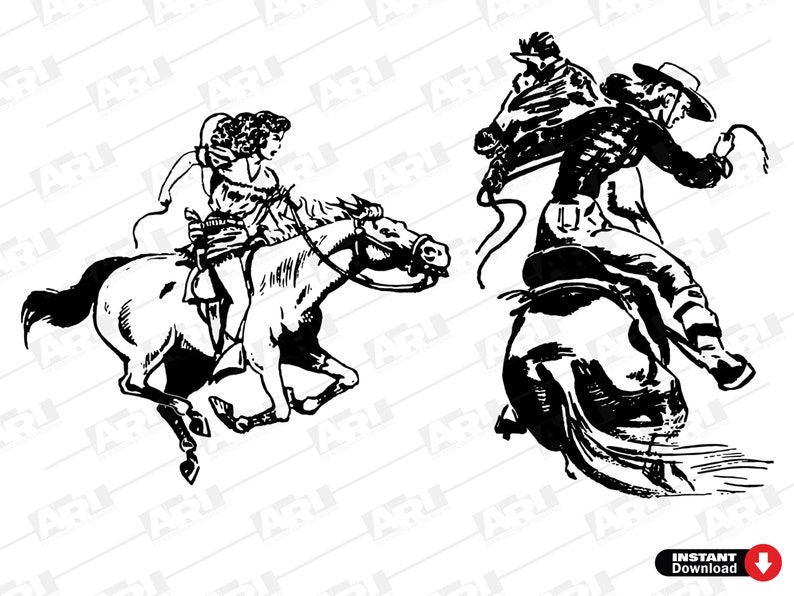 Vintage COWGIRL SVG Bundle | 6 Retro Western Rodeo Designs | Roping Bronc Rider Horse | png dxf eps | Cricut Silhouette Digital Download image 5