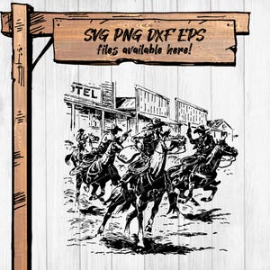 Vintage Western Bank Robbery Clipart: Cowboy Outlaws SVG/PNG (300 DPI Digital Download