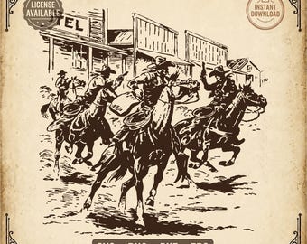 Vintage Western Bank Robbery Clipart: Cowboy Outlaws SVG/PNG (300 DPI Digital Download