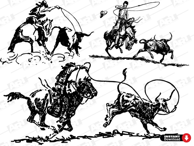 Western Cowboy Roping SVG Bundle | Vintage Calf Roping Clipart | Rodeo ...