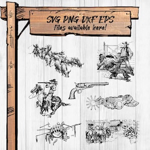 Cowboys Of The Wild West SVG PNG – Horses, Revolvers, Rifles & Native American Weapons Clipart for Cricut, Sublimation, DTG