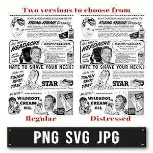 Anúncios vintage de Pulp Fiction para produtos capilares masculinos, arquivo digital em formato svg, png, jpg, arte humorística retrô, presente para ele, presente de dia dos pais