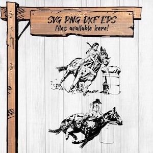 Western Cowgirls Rodeo SVG PNG Clipart – Barrel Racing Horse eps dxf files for Cricut, Sublimation & DIY Crafts | 300 dpi