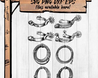 Tooled SPUR & Lariat SVG Bundle | Engraved Cowboy Spurs Rope Clipart | 8 Western Designs | Cricut Download