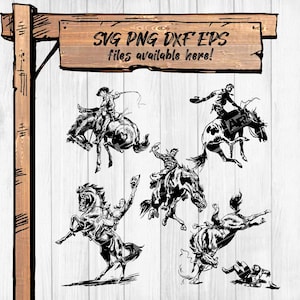 Western Cowboy Rodeo Bundle - Sattel Bronc Reiten SVG, PNG, Bucking Bronco Clipart für Cricut und Silhouette | 300 DPI