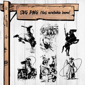 Pacote de Cliparts Vintage Western Cowboy SVG PNG – Ilustrações de Rodeio Retrô para Cricut, Silhouette | dxf eps 300 DPI (#2)