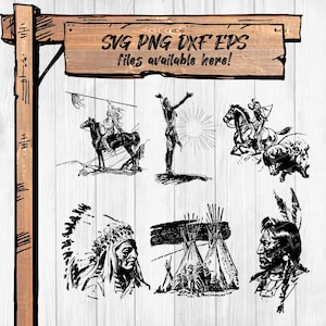 Native American Clipart Bundle – Warrior, Teepee, Horseback (svg, png, dxf, eps)