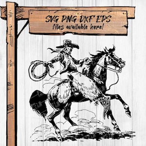 Rodeo Cowboy auf Bronco mit Lasso: Western-Clipart (SVG, PNG)